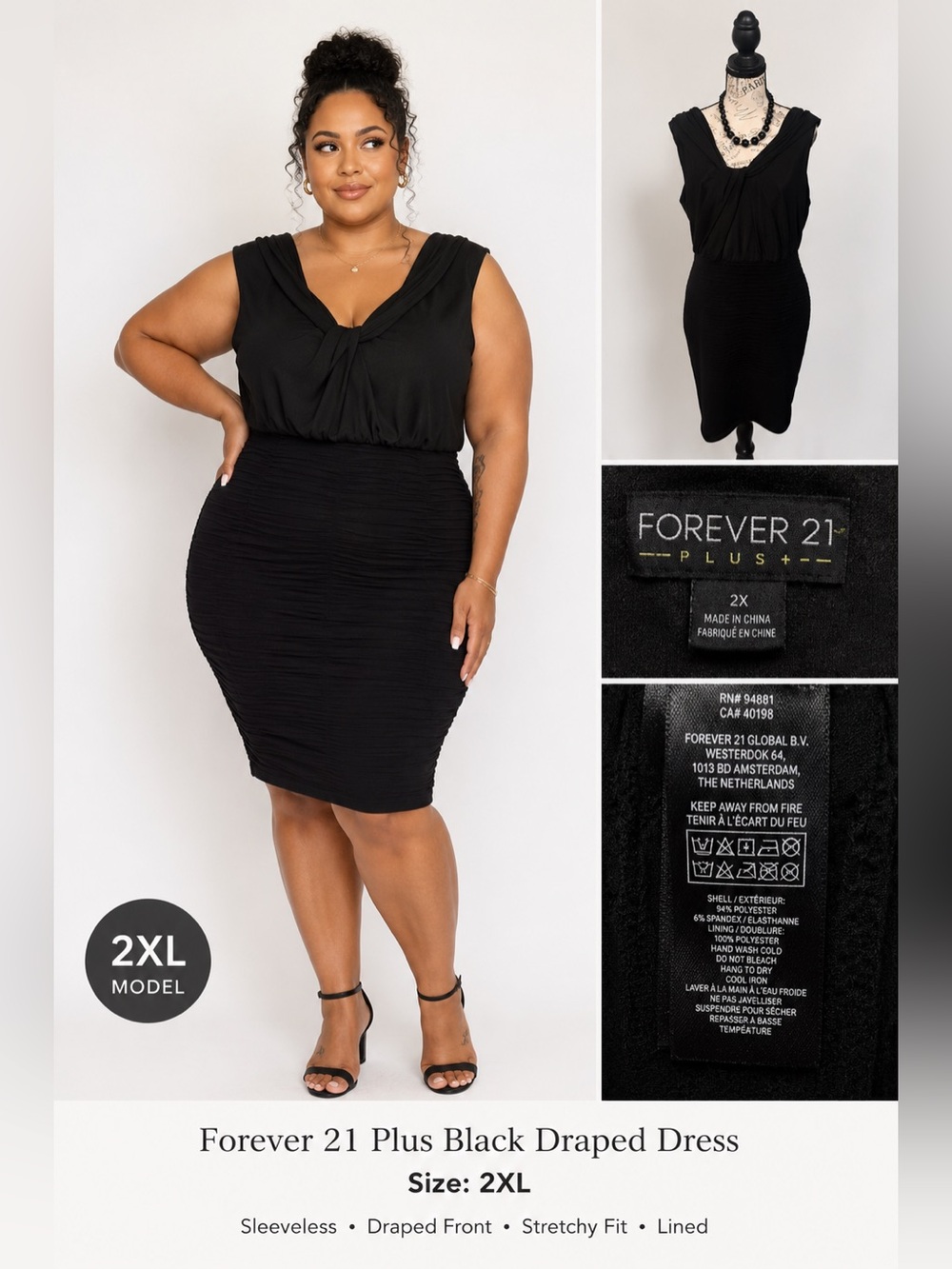 Forever 21 Plus Black Draped Bodycon Dress
